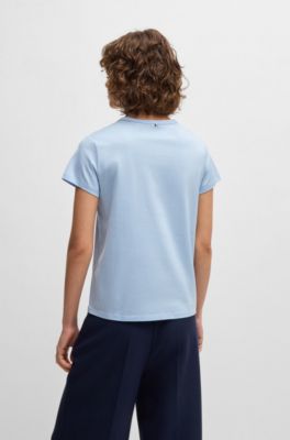 Camiseta de algod&oacute;n mercerizado con detalle de logo, Celeste