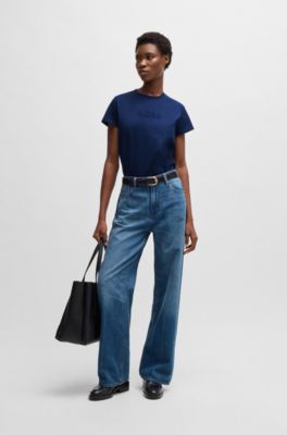 T-shirt en coton merceris&eacute; avec logo, bleu clair