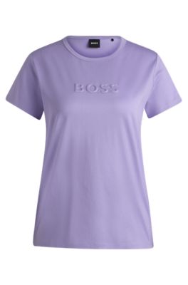 BOSS Mercerized cotton T shirt with logo detail Purple