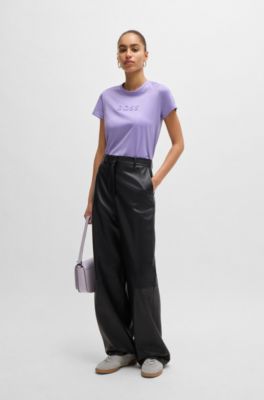 Camiseta de algod&oacute;n mercerizado con detalle de logo, Lila