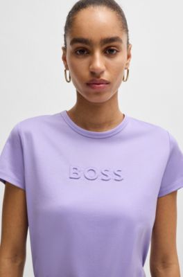 Camiseta de algod&oacute;n mercerizado con detalle de logo, Lila