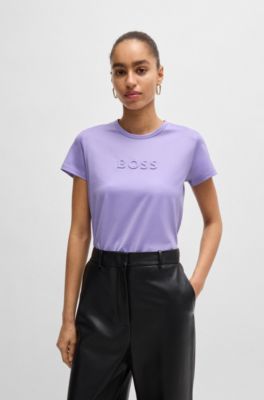 Camiseta de algod&oacute;n mercerizado con detalle de logo, Lila