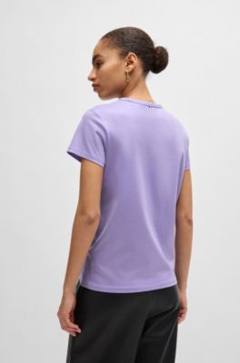 Camiseta de algod&oacute;n mercerizado con detalle de logo, Lila
