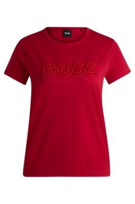 Shop Hugo Boss Mercerized-cotton T-shirt With Logo Detail In Red