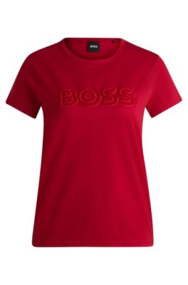 T-shirt en coton merceris&eacute; avec logo, Rouge