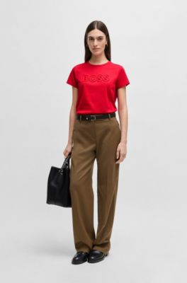 T-shirt en coton merceris&eacute; avec logo, Rouge