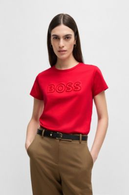 T-shirt en coton merceris&eacute; avec logo, Rouge