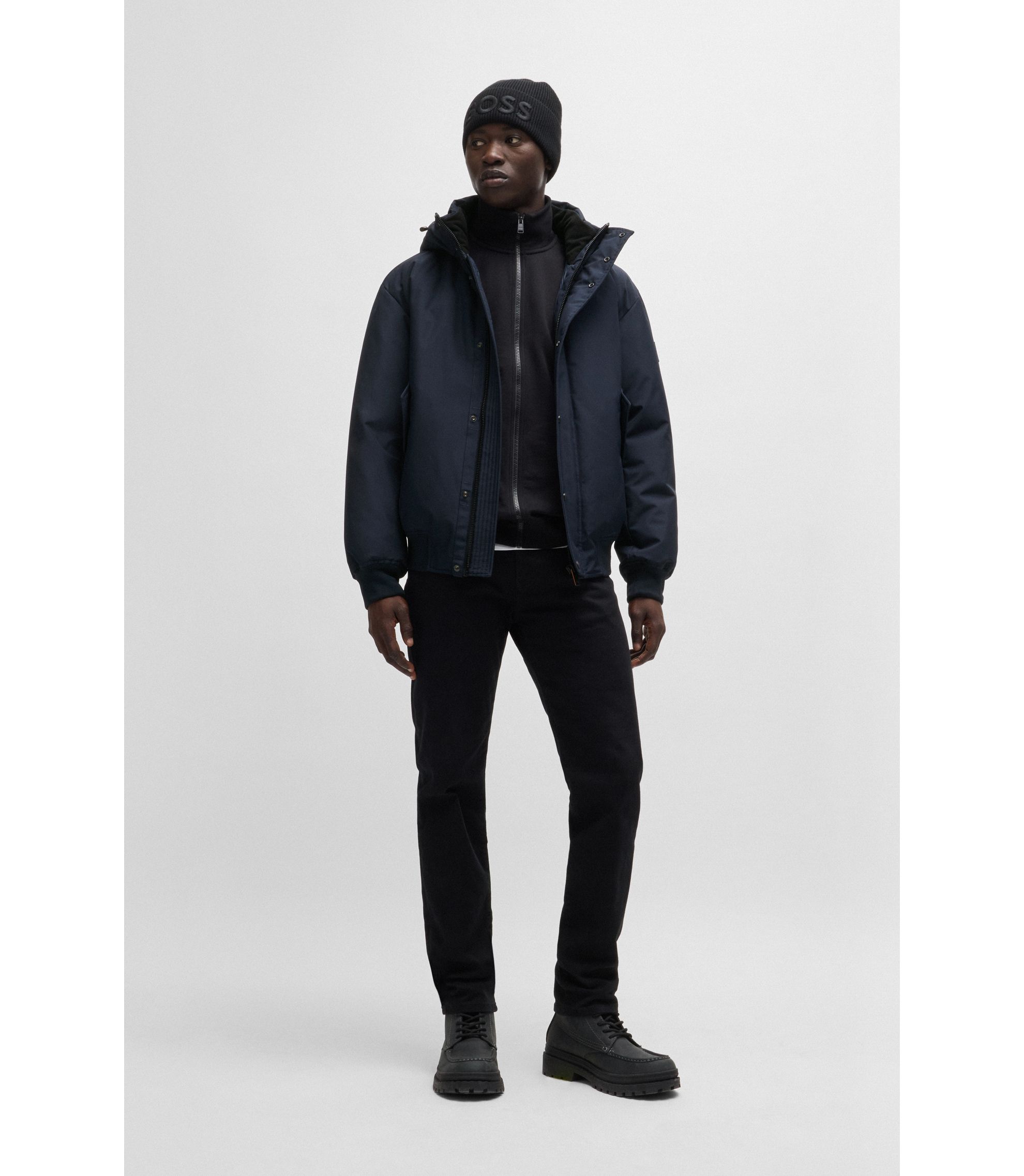 BOSS Water-repellent parka jacket with polar-fleece collar lining