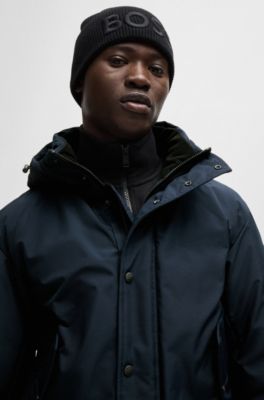 Water-repellent parka jacket with polar-fleece collar lining, Dark Blue