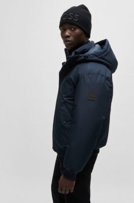 Water-repellent parka jacket with polar-fleece collar lining, Dark Blue