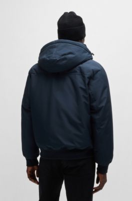 Water-repellent parka jacket with polar-fleece collar lining, Dark Blue