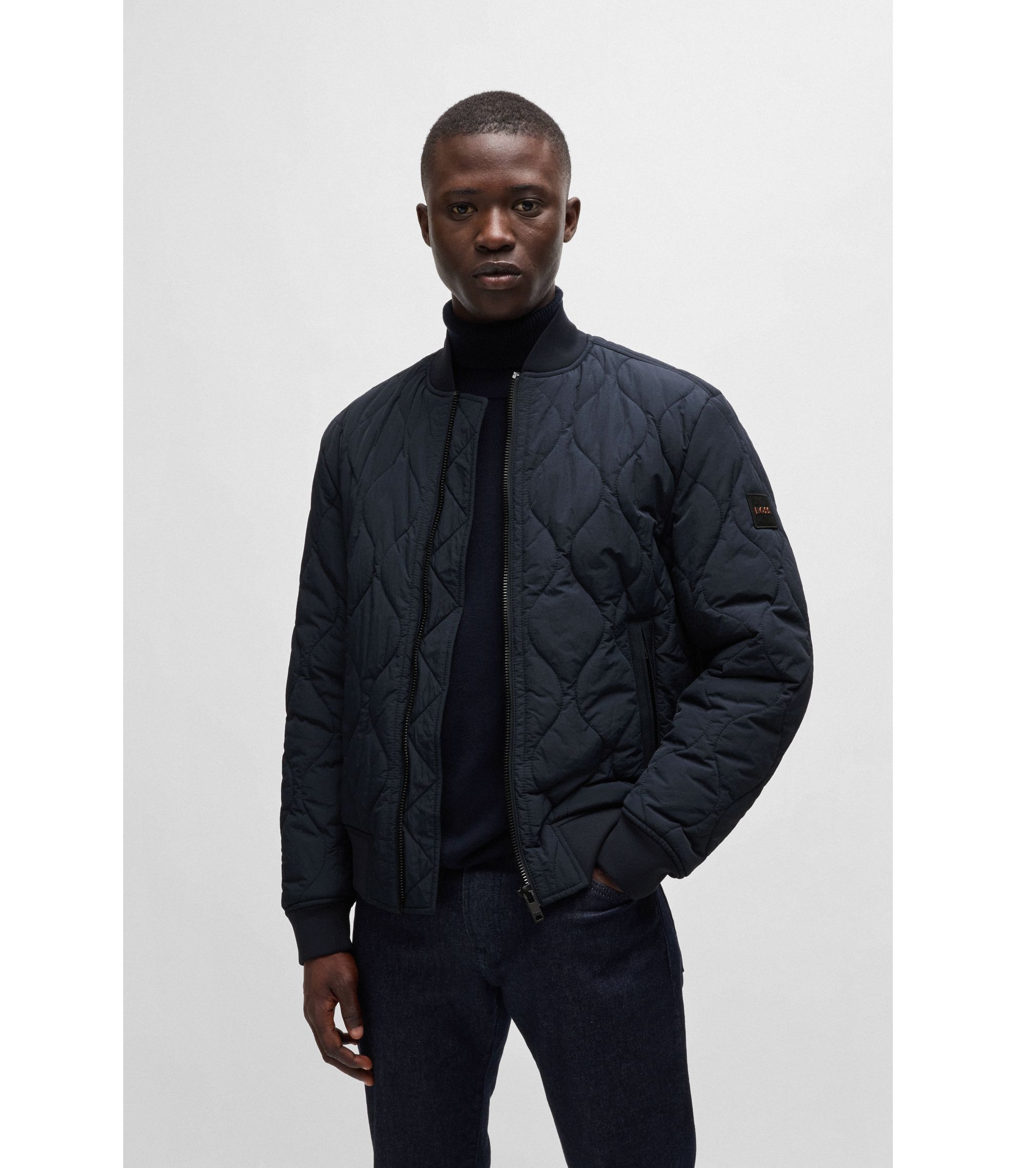 BOSS - Water-repellent jacket with onion quilting - Dark Blue