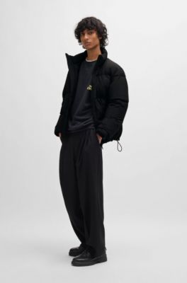 Water-repellent down jacket with stacked logo, Black