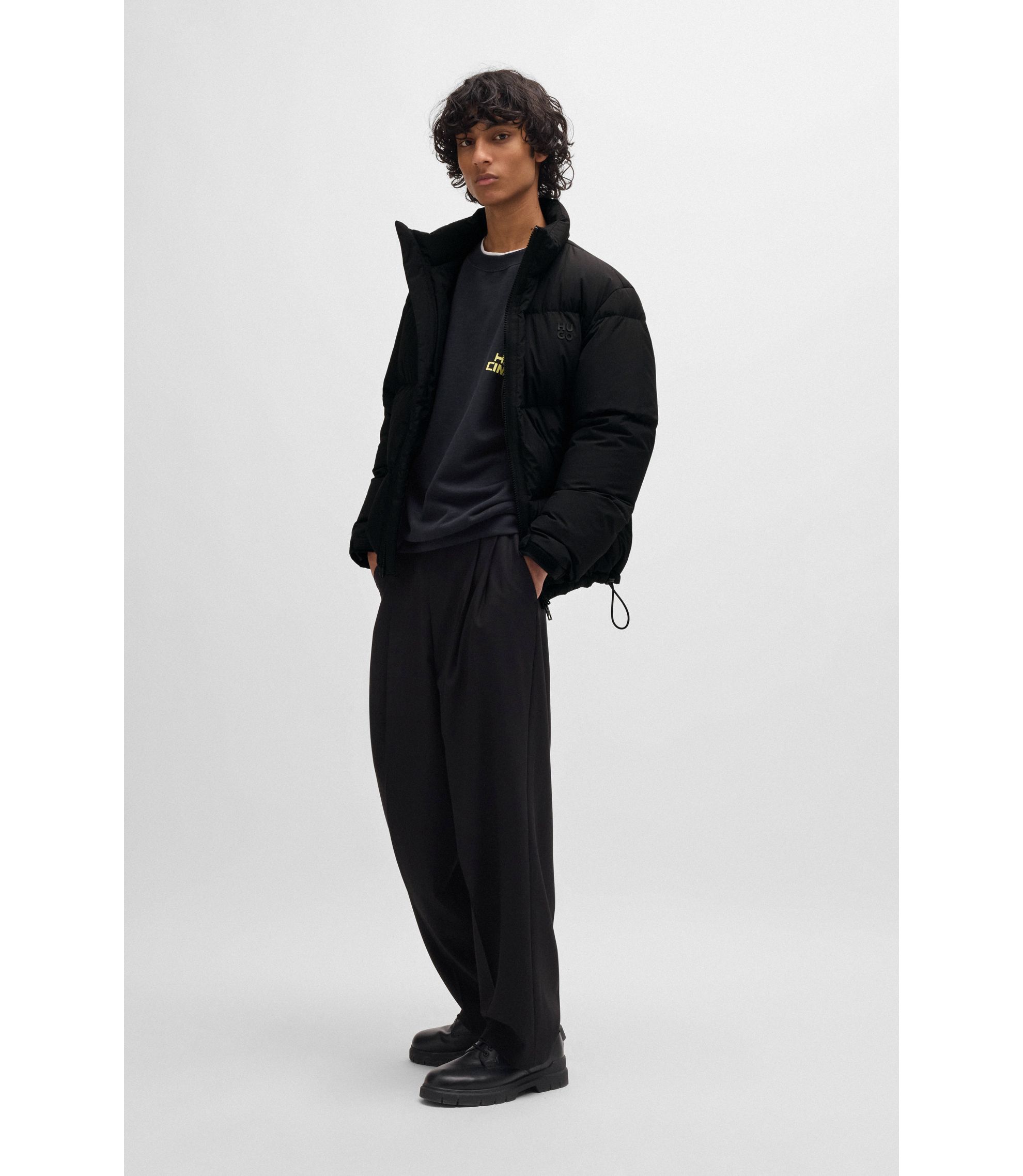 HUGO - Water-repellent down jacket with stacked logo - Black