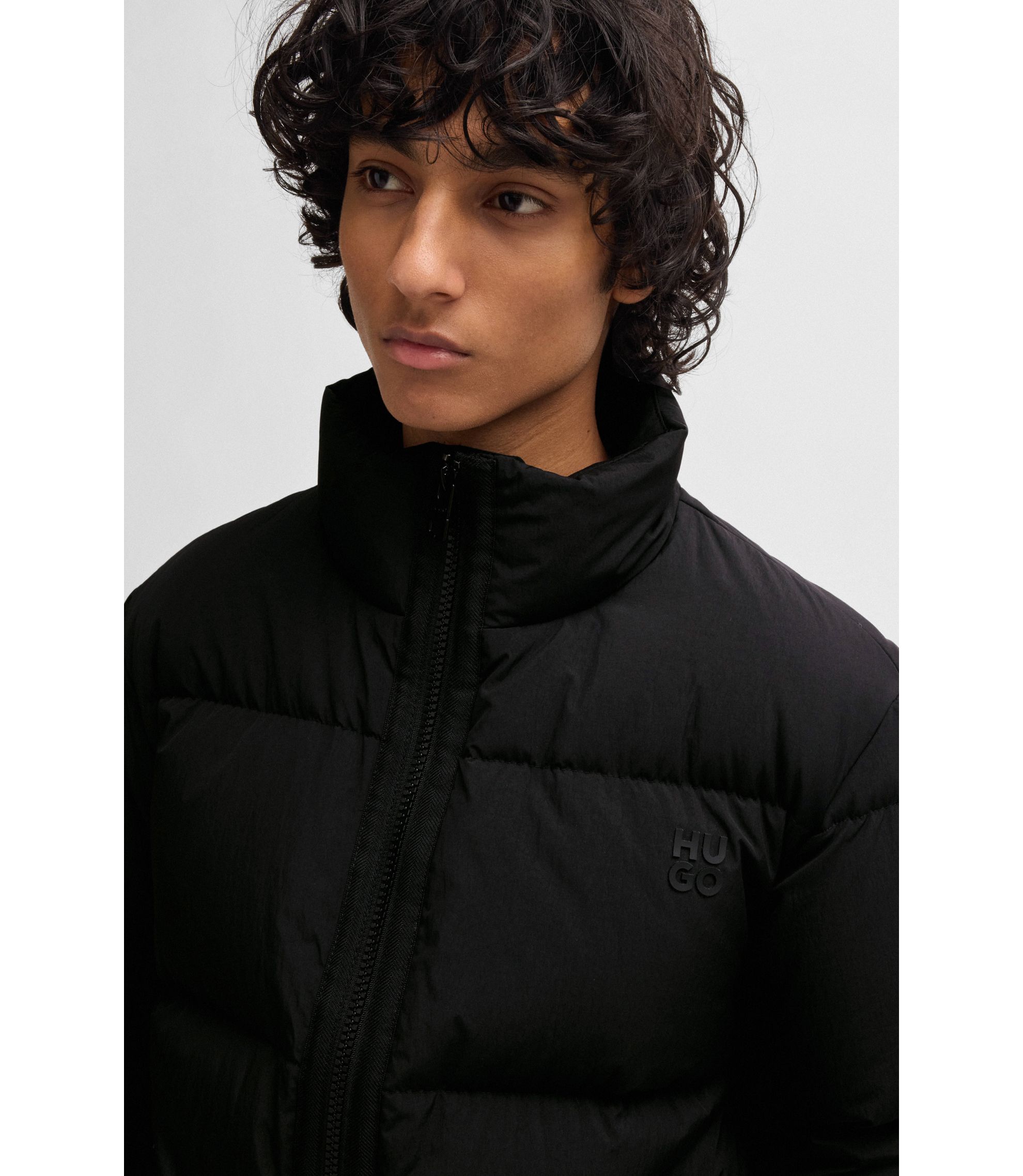 HUGO - Water-repellent down jacket with stacked logo - Black