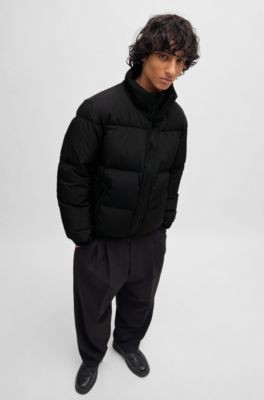 Water-repellent down jacket with stacked logo, Black