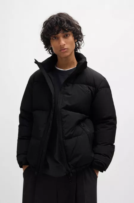 Water-repellent down jacket with stacked logo