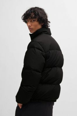 Water-repellent down jacket with stacked logo, Black