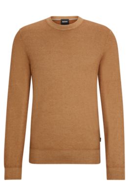 BOSS Regular fit sweater in 100 cashmere with ribbed cuffs Beige