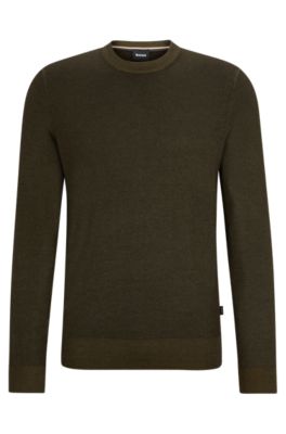 Shop Hugo Boss Regular-fit Sweater In 100% Cashmere With Ribbed Cuffs In Dark Green