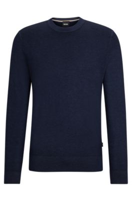 Shop Hugo Boss Regular-fit Sweater In 100% Cashmere With Ribbed Cuffs In Dark Blue