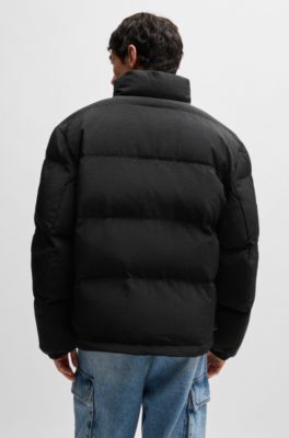 Doudoune Regular d&eacute;perlante avec &eacute;tiquette logot&eacute;e, Noir