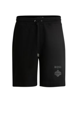 Shop Hugo Boss Boss X Nfl Cotton-terry Shorts With Special Artwork In Dark Grey