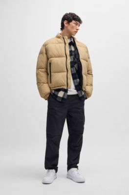 Regular-fit water-repellent jacket with logo badge, Beige