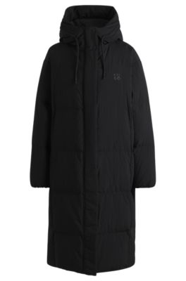 Water-repellent down jacket with stacked-logo trim, Black