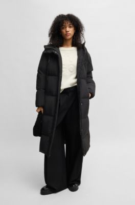 Water-repellent down jacket with stacked-logo trim, Black