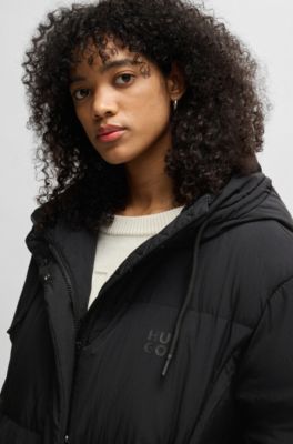 Water-repellent down jacket with stacked-logo trim, Black