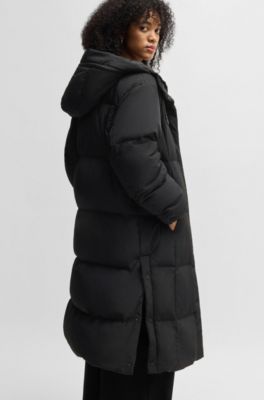 Water-repellent down jacket with stacked-logo trim, Black