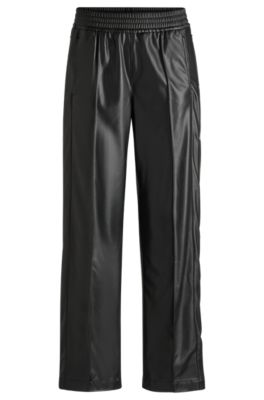 Hugo Boss Straight-leg Trousers In Faux Leather With Press-studs In Black