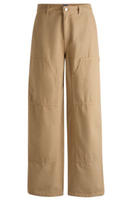 Hugo Boss Straight-leg Carpenter Trousers In Cotton Canvas In Light Beige
