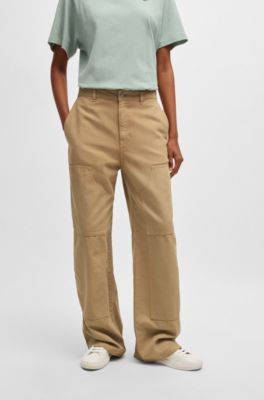 Pantalon droit style charpentier en toile de coton, Beige clair