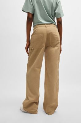 Pantalon droit style charpentier en toile de coton, Beige clair