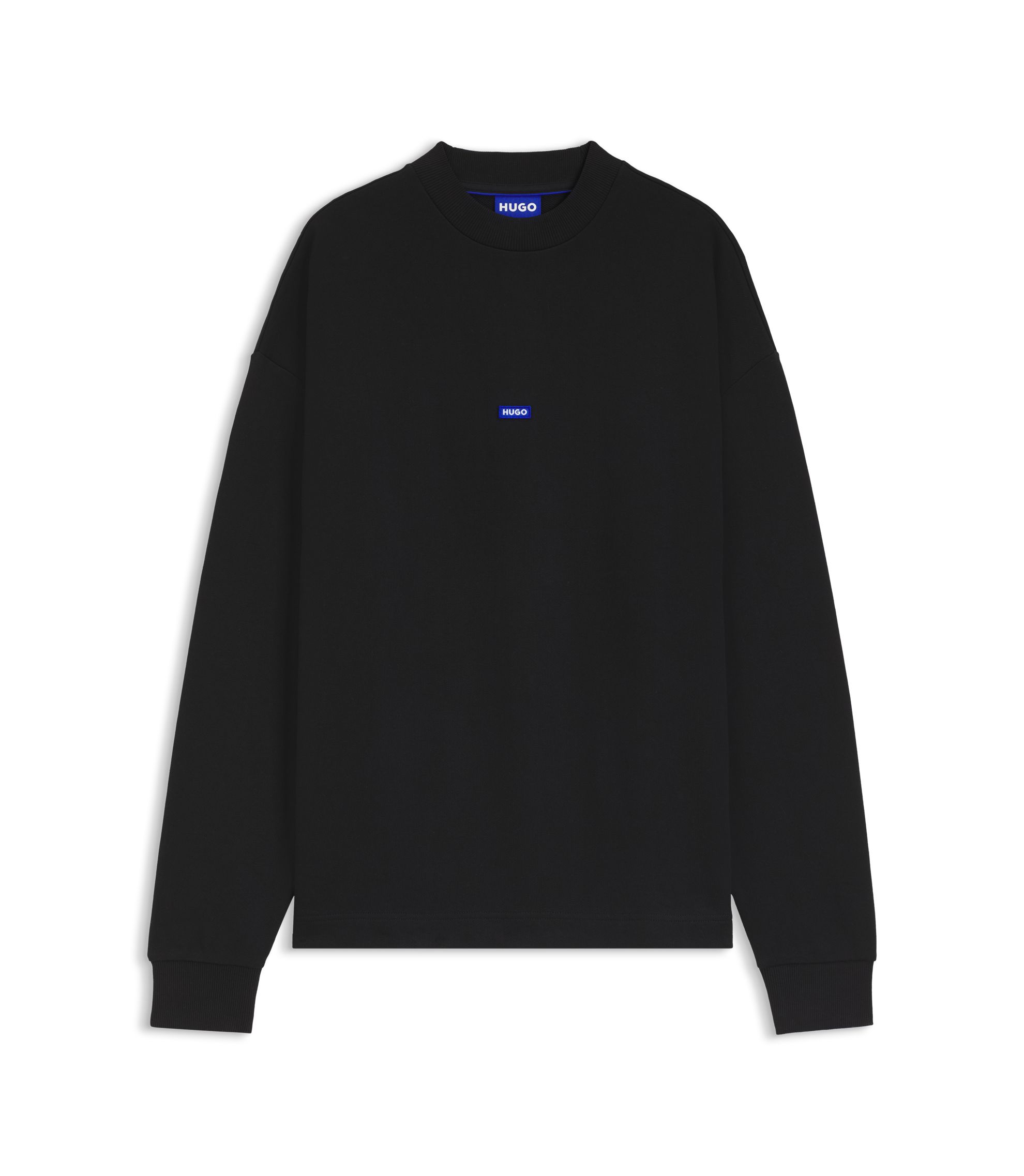 HUGO - Cotton-terry sweatshirt with blue logo patch - Black