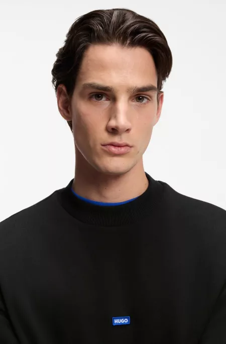 Cotton-terry sweatshirt with blue logo patch