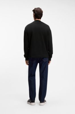 Sudadera de felpa de algod&oacute;n con parche de logo azul, Negro