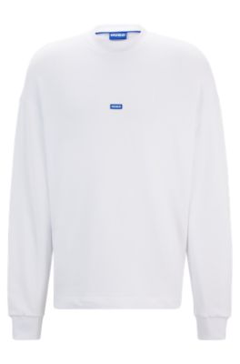 Shop Hugo Cotton-terry Sweatshirt With Blue Logo Label In White
