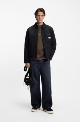 Cotton-terry sweatshirt with blue logo patch, Dark Brown