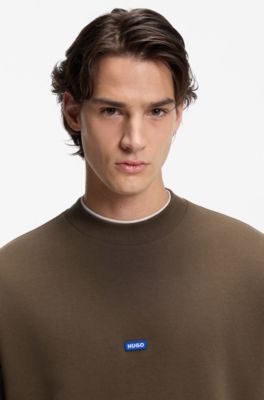 Cotton-terry sweatshirt with blue logo patch, Dark Brown