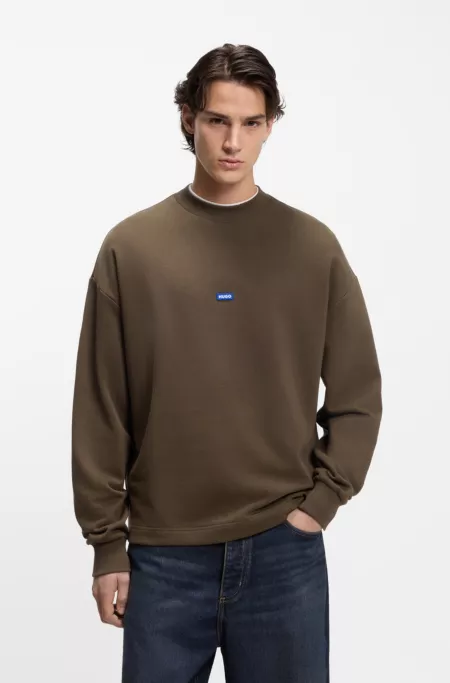 Cotton-terry sweatshirt with blue logo patch