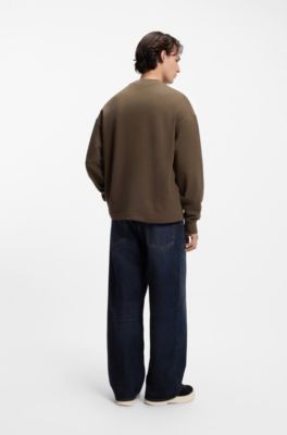 Cotton-terry sweatshirt with blue logo patch, Dark Brown