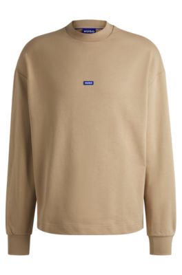 Sudadera de felpa de algod&oacute;n con parche de logo azul, Beige