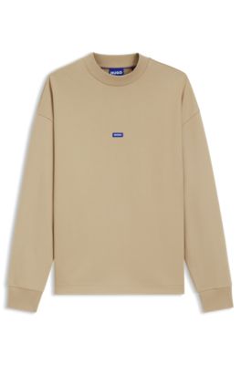 Logo-badge sweatshirt in pure cotton, Beige