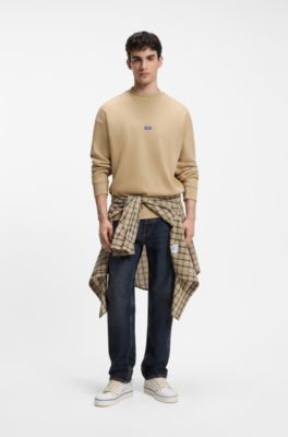 Logo-badge sweatshirt in pure cotton, Beige