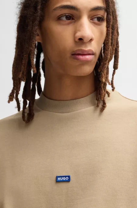 Cotton-terry sweatshirt with blue logo patch