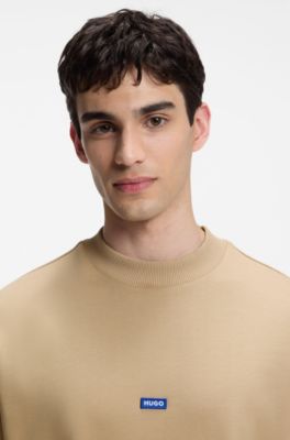 Logo-badge sweatshirt in pure cotton, Beige