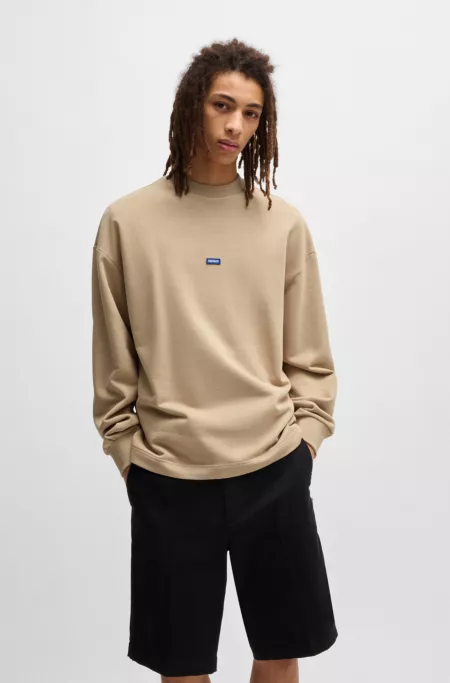 Cotton-terry sweatshirt with blue logo patch